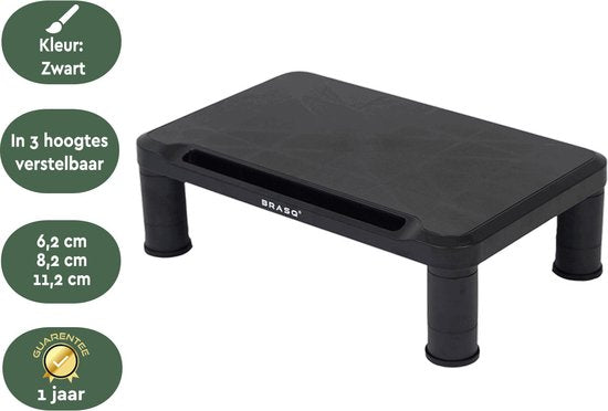 BRASQ Monitorstandaard Zwart MS100 - Monitorverhoger voor Laptop of Beeldscherm - In hoogte verstelbaar 38x24x11,2 cm