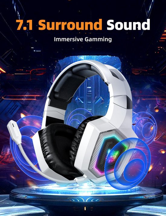 Onikuma GT806 Headset - Bedraad - draadloos  - Hoofdband - Gamen - Bluetooth - Wit