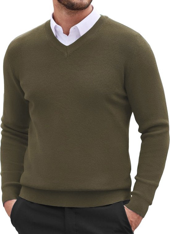 Cappuccino Italia - Heren Trui Mock Pullover - Groen - Maat XL