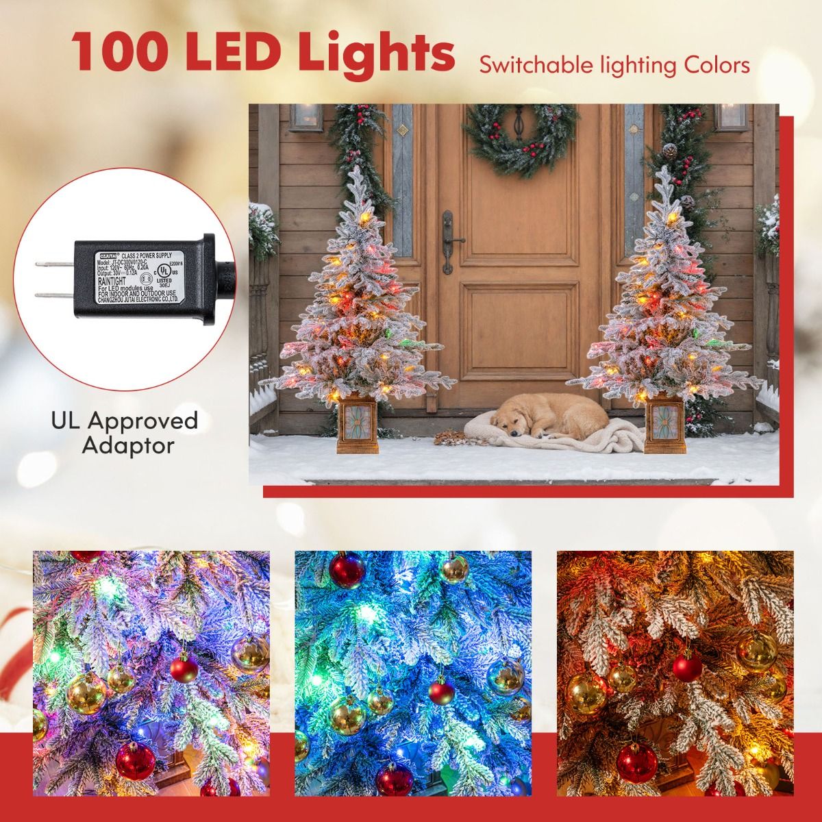 Coast Kunstkerstboom 120 cm Groen/Wit – Met Sneeuw – 100 LED Meerkleurig & Warmwit – In Antieke Pot