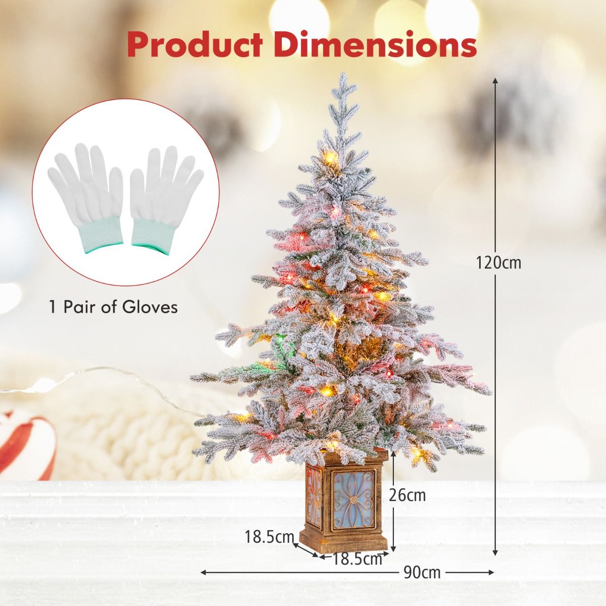 Coast Kunstkerstboom 120 cm Groen/Wit – Met Sneeuw – 100 LED Meerkleurig & Warmwit – In Antieke Pot