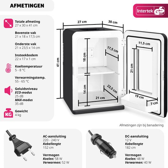 tectake® Mini-Autokoelkast - Draagbare minibar 14L - 2-in-1-functie: koelen en verwarmen - Ideale elektrische koeler voor dranken, medicijnen of make-up - Voor thuis of onderweg - ECO-modus