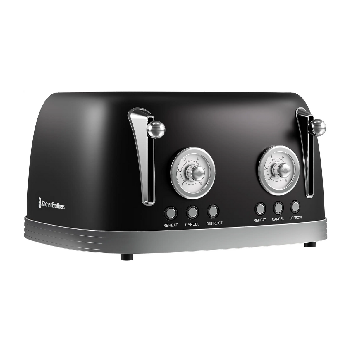 KitchenBrothers Retro Broodrooster 4 Sleuven – Mat Zwart – 6 Bruiningsstanden