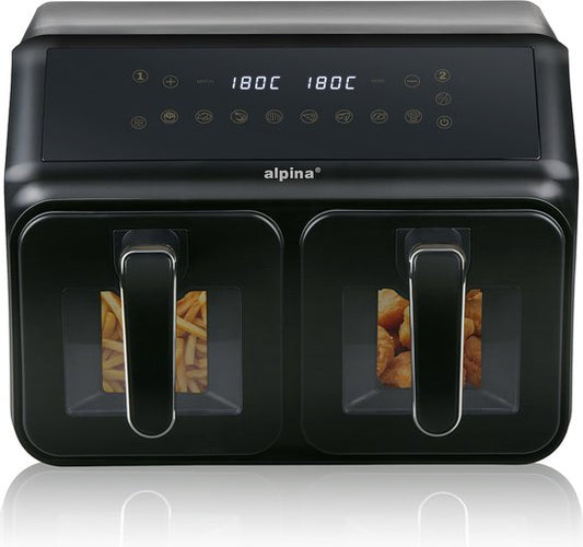 alpina Dubbele Airfryer XXL - Heteluchtfriteuse 2x4L - Air Fryer met Digitaal Touchscreen - Heteluchtoven voor 6 Personen en Meer - 8 Kookprogramma's - Sync-Modus - Timer Functie