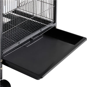 Yaheetech Vogelkooi Met Verrijdbaar Onderstel – Voorzien Van Uitschuifbare Lade En 4 Plastic Voerbakjes En 3 Houten Zitstokken – Voor Kleine Vogels En Parkieten – Gehamerd Zwart Metaal En Massief Hout – 45,5 x 45,5 x 100,5 cm
