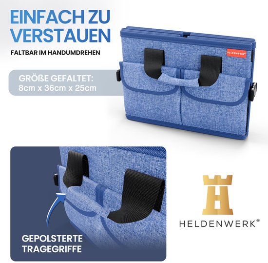 HELDENWERK Premium kofferbak organizer met deksel, stevig & antislip - Opvouwbare kofferbaktas, groot met dubbele bodem - Kofferbakbox, kofferbak organizer box