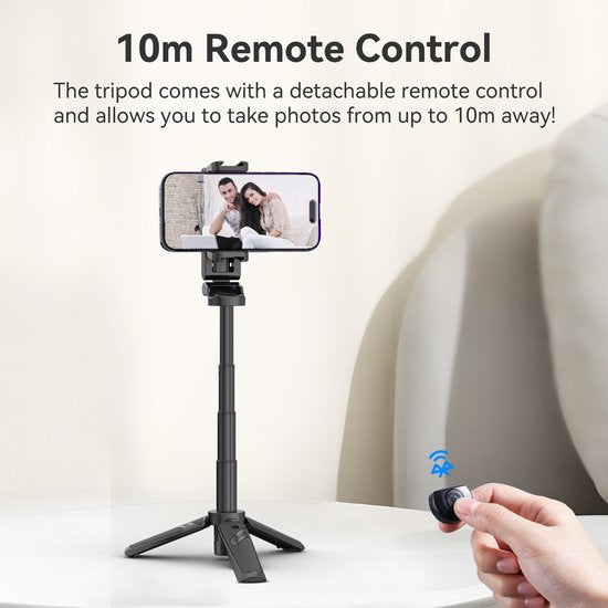 Ulanzi JJ02 Pocket selfie stick statief voor smartphone - Met bluetooth afstandsbediening - Compact broekzak-formaat - Maximale hoogte 40 cm - Zwart