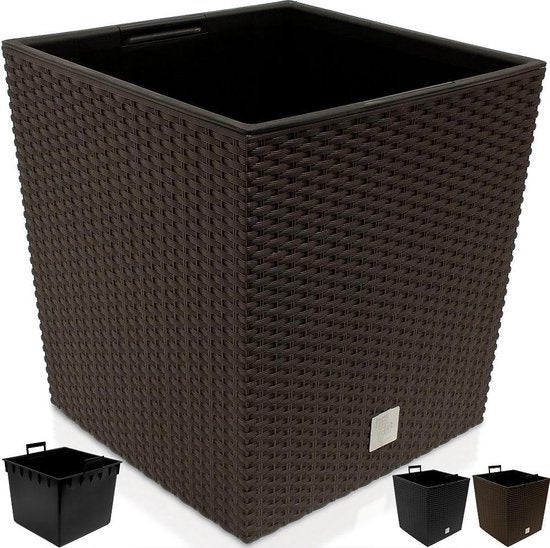 Deuba Bloempot Binnenbak Handgrepen Outdoor Rotan 64 Liter Antraciet 2 stuks
