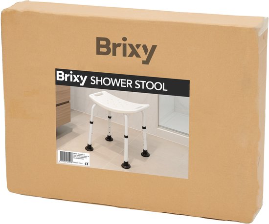 Brixy Douchekruk - In Hoogte Verstelbaar - Douchestoel - Anti-Slip - Met Douchekophouder - Max. 150 kg - Wit