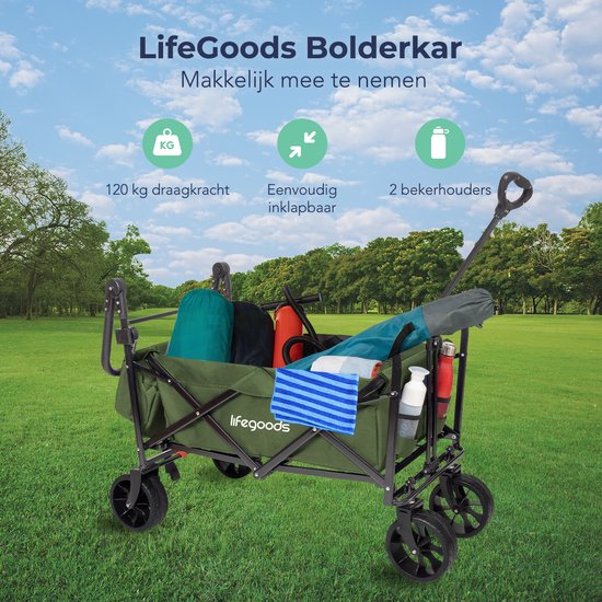 LifeGoods Bolderkar - Opvouwbaar - Tot 120KG - 90L - Wasbaar Polyester - 120x80cm - Groen