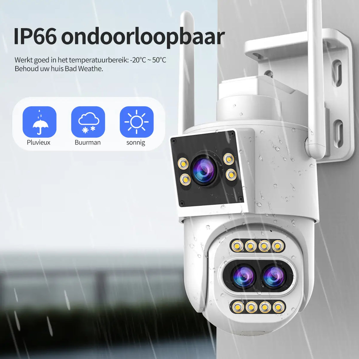 Jooan Beveiligingscamera Buiten 2K Drievoudige Lens - 10X Zoom - PTZired IP66 Waterproof Motion Alert,8-256G Card/Cloud Storage,Siren Alarm