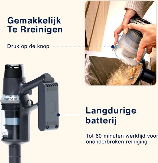 Steelstofzuiger CleanDetect 450W - Kruimeldief - Draadloos - 4 Opzetstukken - Stofzuiger - Zonder zak op accu - Samako