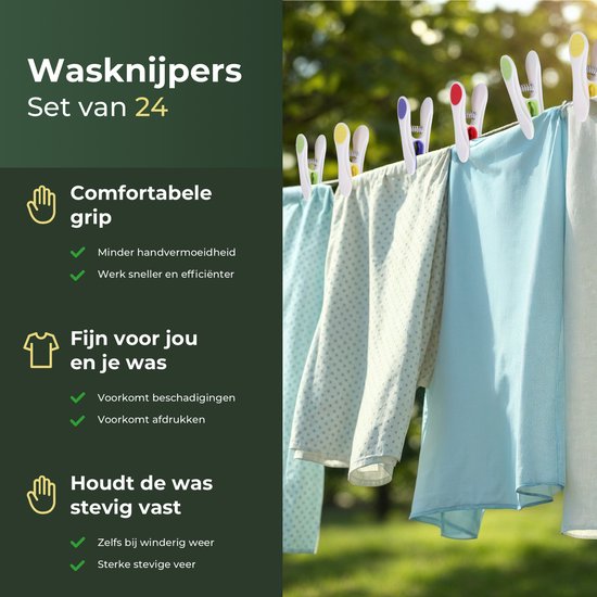Gandria Wasknijpers 24 Stuks - Kunststof Wasknijpers - Set van 24 Plastic Knijpers - Wasrek Knijpers 10 Kg - 4 Kleuren