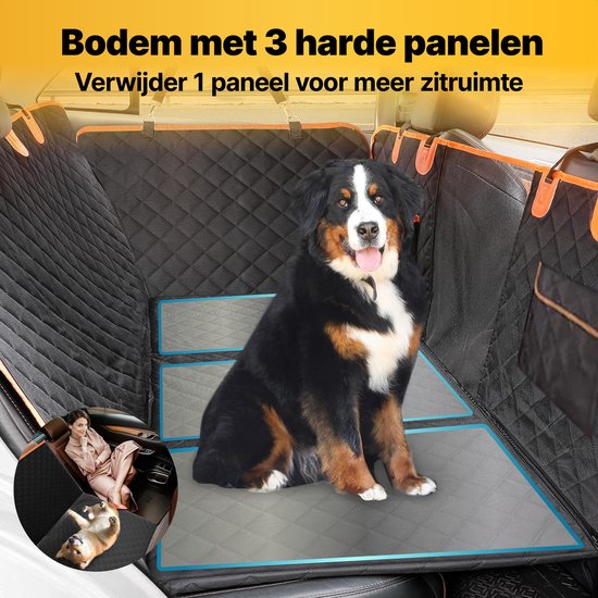 Jake en Jacky Hondendeken XXL Met Achterbankverlenger - Autodeken Hond Met Harde Bodem - Beschermhoes Auto - Hondenkleed - Inclusief Autoriem & Opbergtas