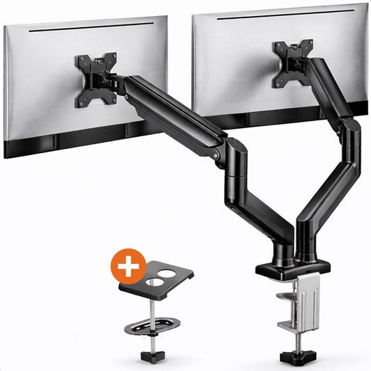 Skoov Monitorarm met gasveer - Voor 13-32 Inch - 2 schermen - Beugel - Monitor - Standaard - Houder - Steun - Extra stabiel - Zwart