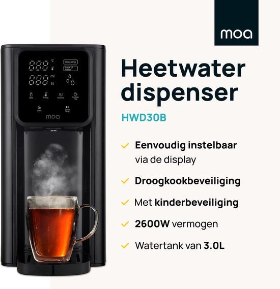 MOA Heetwaterdispenser – Instelbare Temperatuur – 2600 W – 3 Liter – Zwart