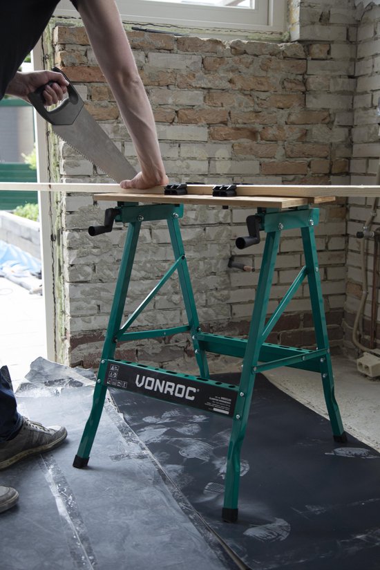 VONROC Werkbank – Voorzien van bamboe werkblad – Opvouwbaar & belastbaar tot 150kg