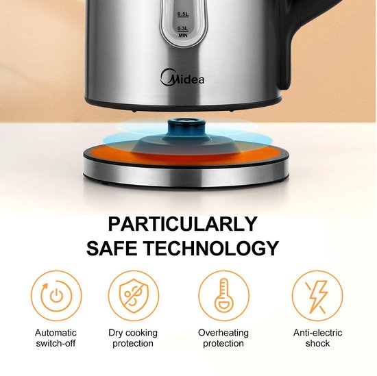Midea Waterkoker MK-17S30B2-E5 - 6 kooktemperaturen - 1.7L - RVS