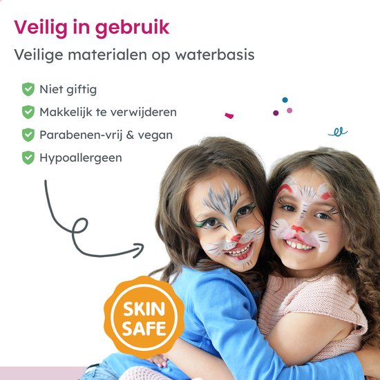 Partizzle Schminkset op Waterbasis - Schmink Boek en Sjabloon Set - Penselen, Sponsjes, Haarkrijt, Bio Glitters - Kerst Kinderen - 20 Kleuren