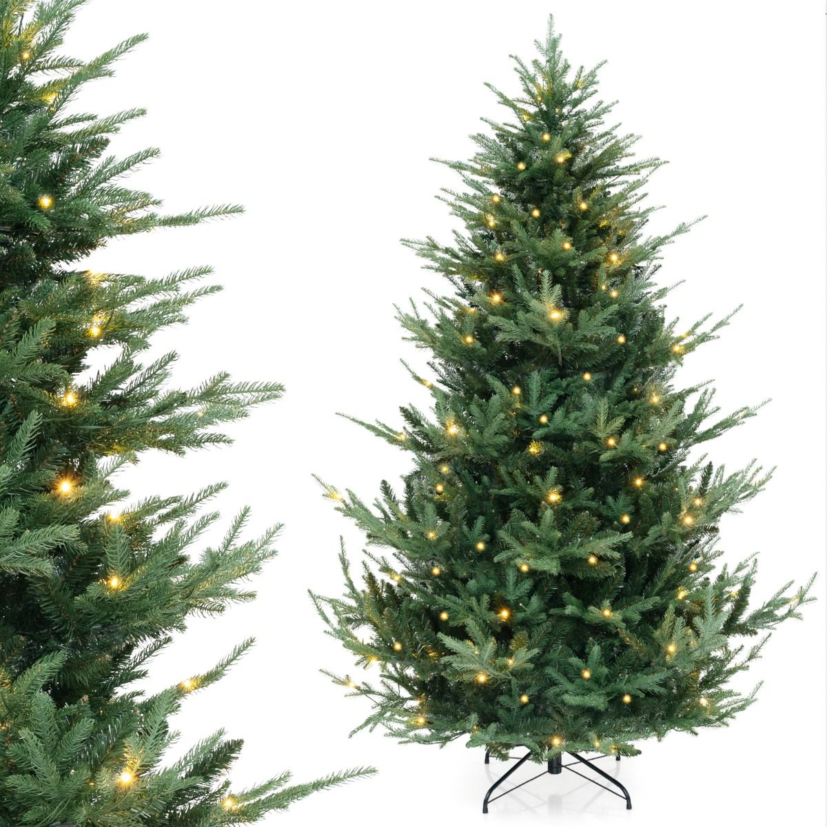 Coast Kunstkerstboom 210 cm – Voorverlicht met Warm Witte LED’s – Scharnierend – Groen – Ø124 cm
