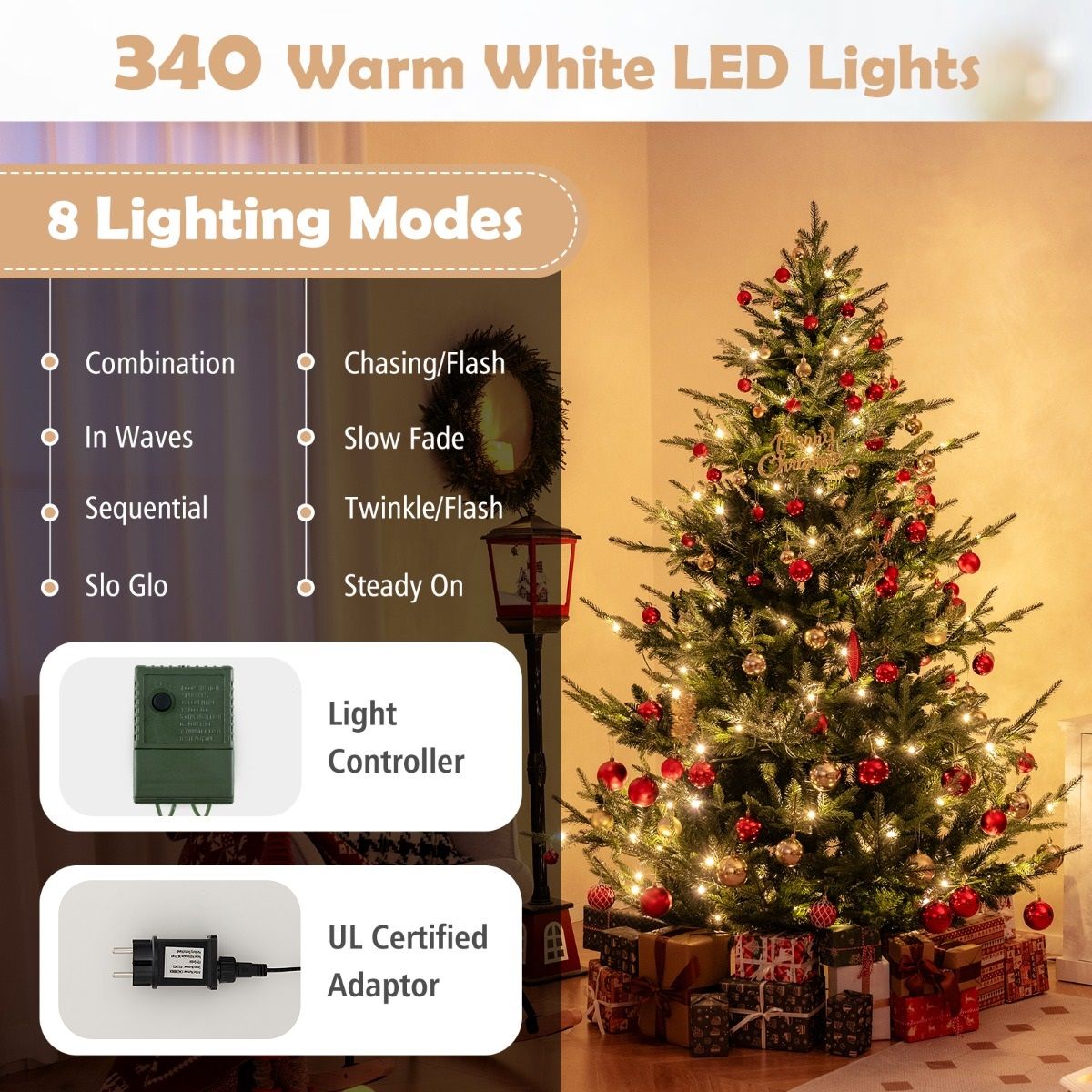 Coast Kunstkerstboom 210 cm – Voorverlicht met Warm Witte LED’s – Scharnierend – Groen – Ø124 cm