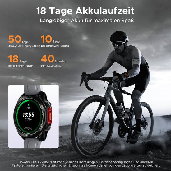 DOOGEE Anywise W1 Pro -Militair smartwatch-AI spraakbesturing-5ATM-Dual band GPS-Offline kaarten-170 sportmodi-1,43 inch AMOLED-Fitnesstracker-Bellen en gebeld worden-18 dagen extra lange batterijduur-Zaklamp-Geschikt voor Android en iPhone