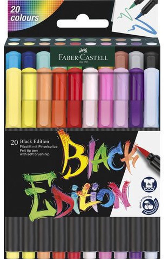 Faber-Castell brushpennen - Black edition - 20 kleuren in karton etui - FC-116452
