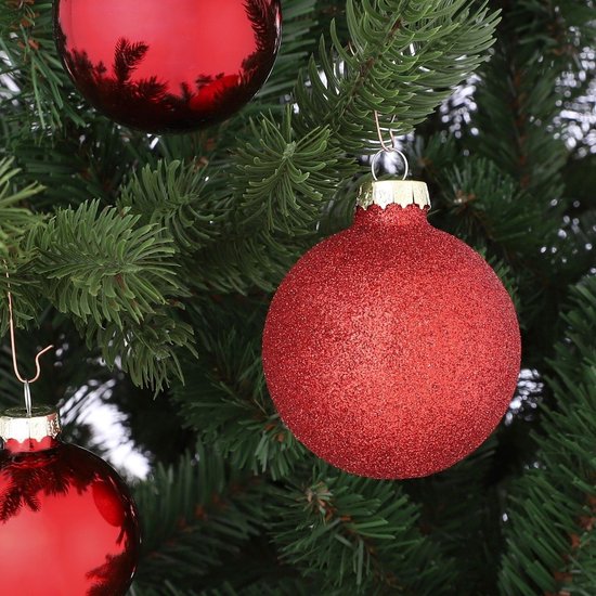 Mica Decorations Kerstballenset 42 Stuks - Kerstballen voor een Sterke Basis - Kerstversiering met Mat, Glans en Glitter - Piek in Meerdere Formaten - Ø7 cm - Rood
