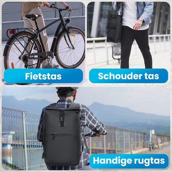 Avalo Fietstas - 3 in 1 Ontwerp - 25L - Waterdicht - 48 x 28 x 17 cm -Zwart