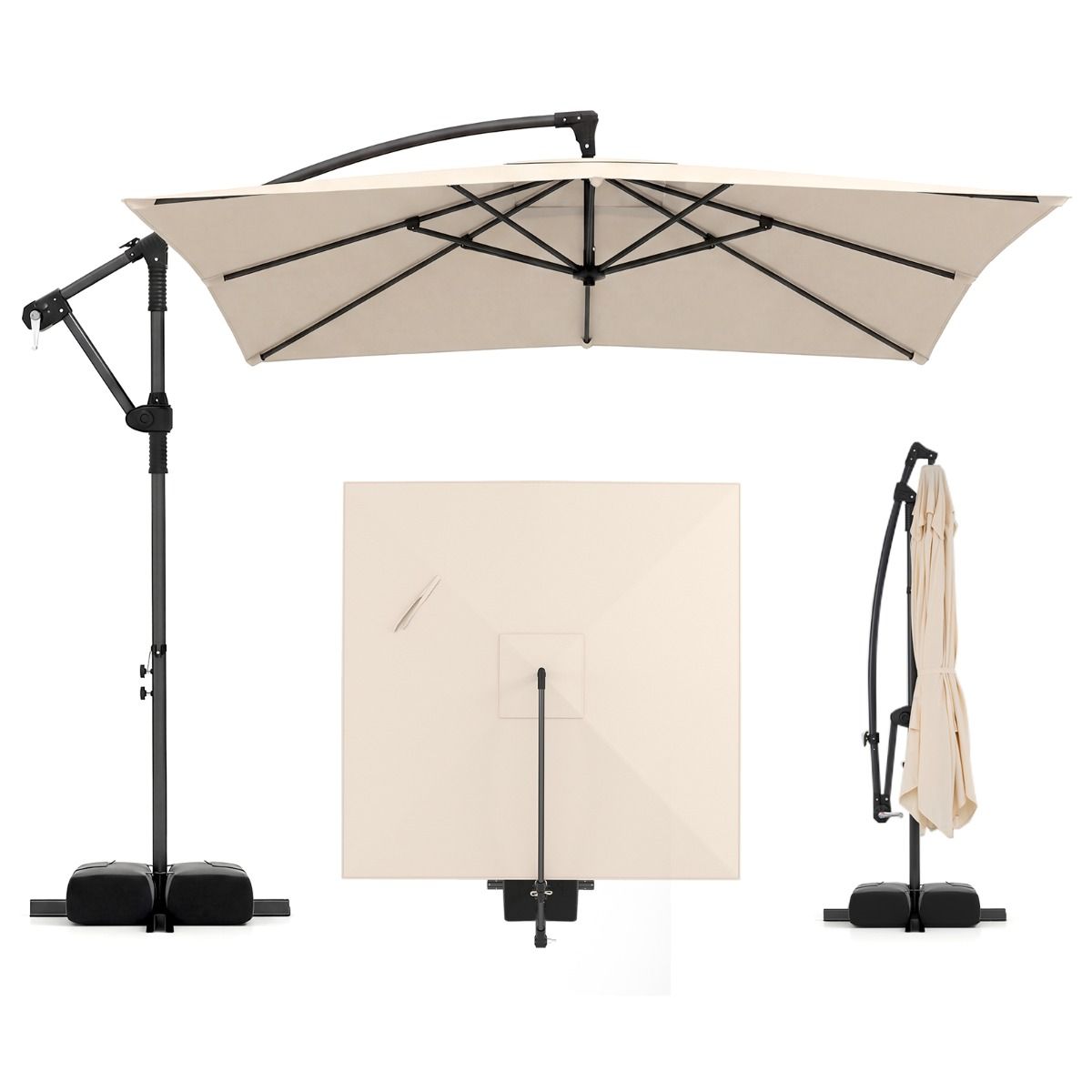 Coast Vierkante Hangparasol - 360° draaibaar - slingermechanisme - beige 250 x 250 cm