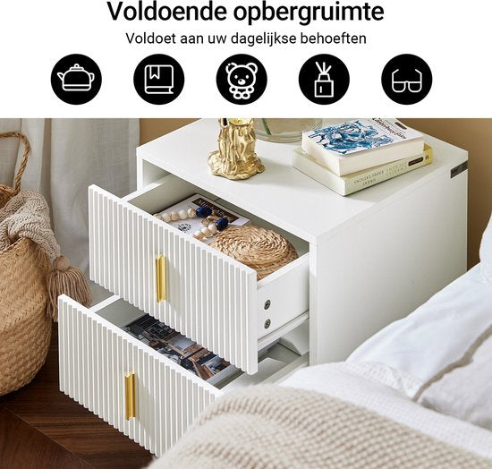 SoBuy 2-delige Nachtkastje met 2 Schuifladen - Bijzettafel - Sofa Bijzettafel - Salontafel - Slaapkamertafel - Bedtafel met 2 Lade voor Woonkamer, Slaapkamer, Kantoor, Wit, 40x40x47cm, FBT115-Wx2