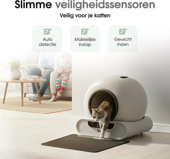 Vivex® Automatische Kattenbak – Zelfreinigende Kattenbak Inclusief App – 75L - incl Matje en 5 Rollen opvangzakjes - XXL