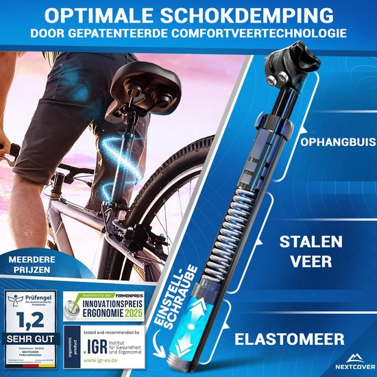 NEXTCOVER® Verende Zadelpen - Comfort-Spring technologie - Zwart - 30.9 mm