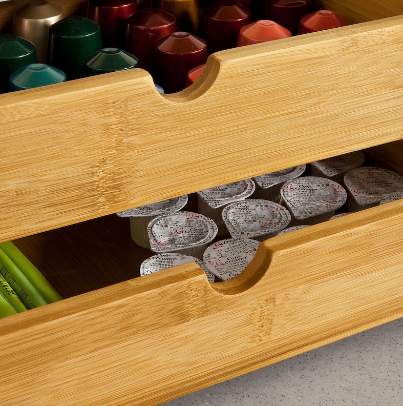SoBuy 2-Laags Opberglade voor Koffiecapsules - Organizer voor Koffie en Theezakjes - 30 x 20 x 14 cm - Wit