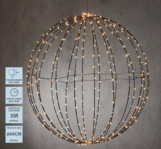 Luca Lighting Kerstverlichting Bal met Warm Witte LED Lampjes - Ø60 cm - Zwart