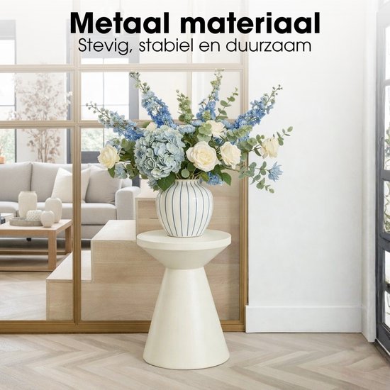 Mica Decorations Jim Bijzettafel - Bijzettafel Rond H45 x Ø31 cm - Ijzeren Tafeltje voor Woonkamer of Slaapkamer - Plantentafeltje - Nachtkastje Industrieel - Off White