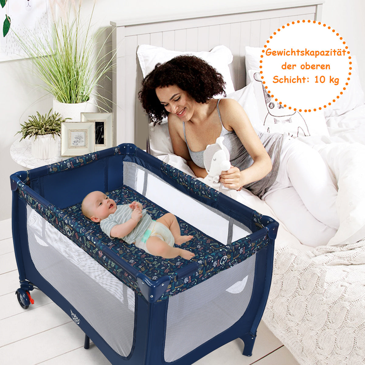 Coast 2 in 1 reisbed en playpen opvouwbare kinderbed 125 x 65 x 76 cm blauw