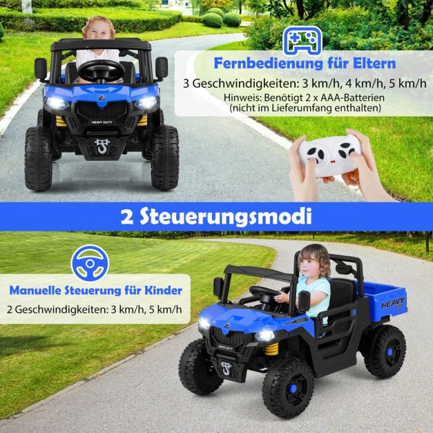 Coast Elektrische Kinderauto 12V – Kiepwagen met Afstandsbediening 106 x 60 x 59 cm – Donkerblauw