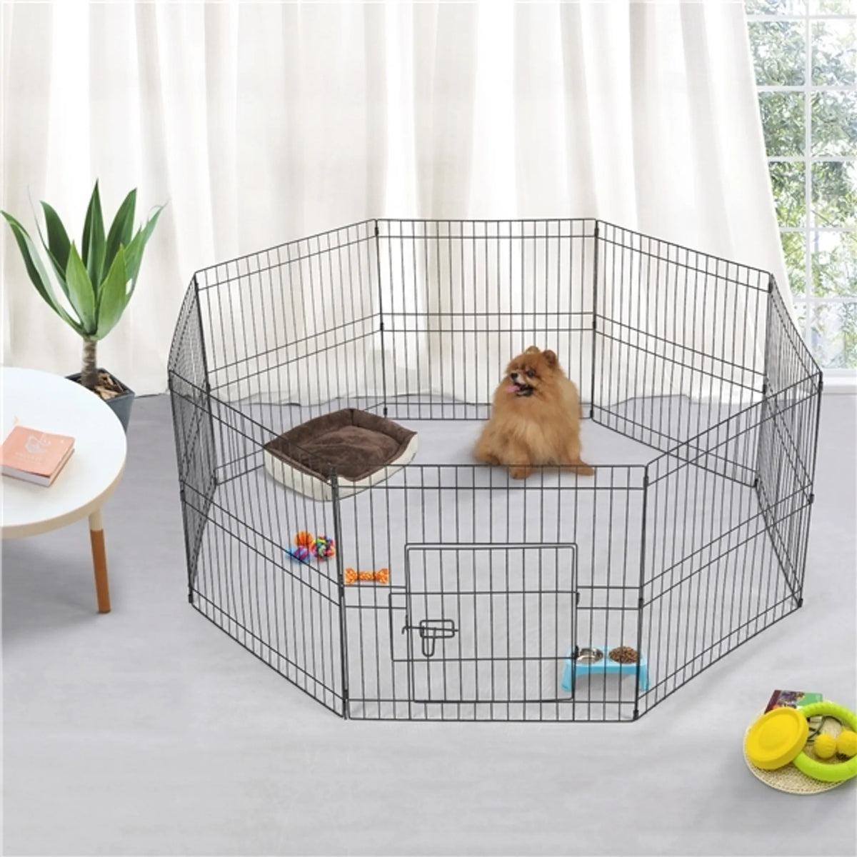 Yaheetech Puppyren Speelren – 61 x 61 cm Per Paneel – Voorzien Van 8 Panelen En Veiligheidsslot En Afgeronde Randen En Grondpinnen – Voor Puppy En Konijn – Zwart Metaal