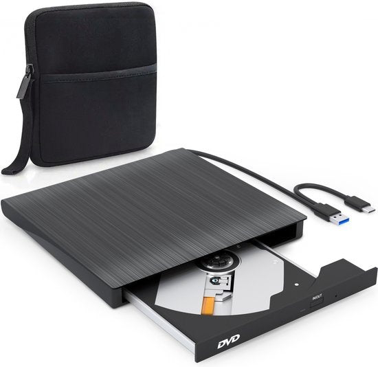 Strex Externe DVD Speler En Brander - Met Hoes - CD/DVD - Plug & Play - USB 3.0 DVD Speler - Geschikt voor Windows, Mac en Linux - Optical Drive
