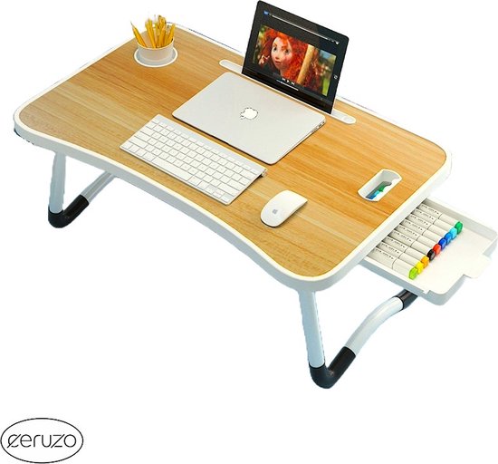 Opklapbare Laptoptafel - Bedtafel - 60x40 cm - Houtmotief- Ontbijt op bed- Bank tafeltje