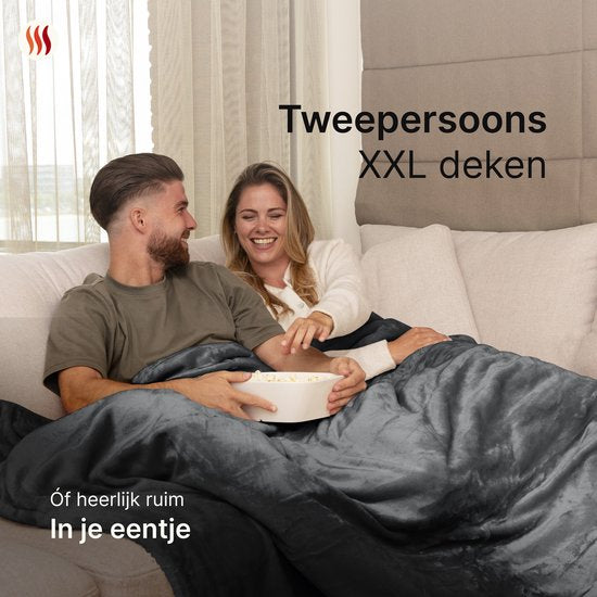 Seranova Elektrische Deken XXL - Extra Warmtedraden - Premium Model - 180x160 cm - 2 persoons Warmtedeken - Dubbelzijdig Fleece Sherpa - Antraciet