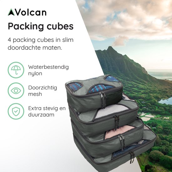 Volcan Inpakblokjes - Koffer Organizer Set - Rugzak en Koffer - 4-Delig - Reiscubes - Groen