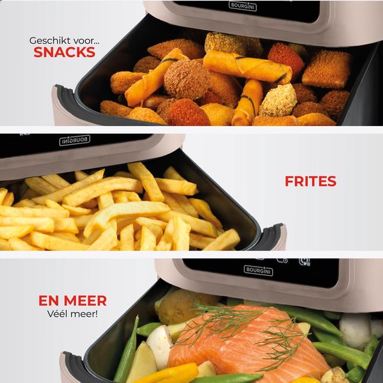 Bourgini Slimfit Airfryer XXL Beige - Heteluchtfriteuse - 8 liter - 1700W - PFAS vrij