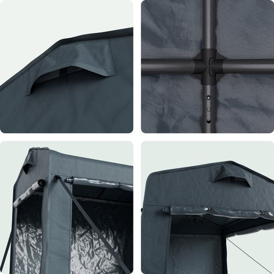 LifeGoods Opvouwbare Tuinschuur - Schuurtent - Opvouwbaar - Fietstent - Tuinberging - Stalen Frame - 220x150cm - Tuinschuur - Grijs
