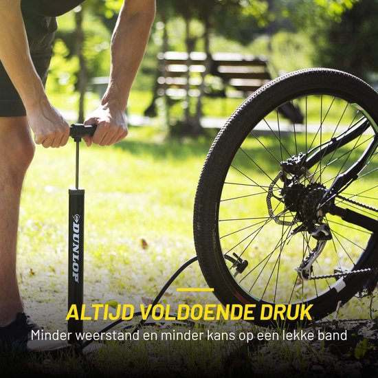 Dunlop Fietspomp met Drukmeter en Ventiel Adapter Set - Vloerpomp 180 PSI - Geschikt voor Presta Dunlop Schrader - Verloopnippels voor Fiets Auto Bal - Inclusief Opbergdoos