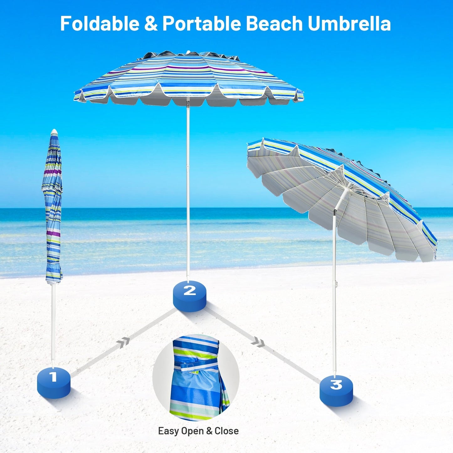 Coast Parasol Strandparasol - 243cm - Donkerblauw/lichtblauw/gekleurd