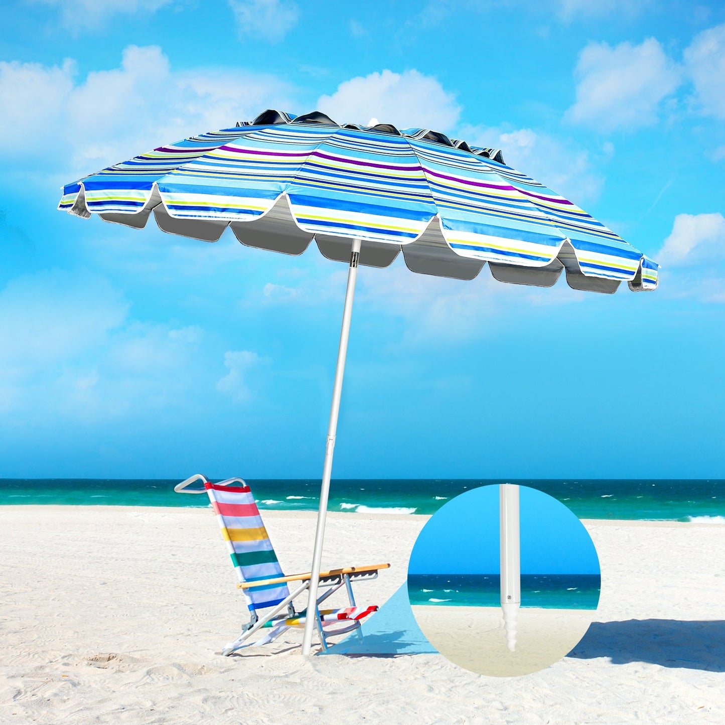 Coast Parasol Strandparasol - 243cm - Donkerblauw/lichtblauw/gekleurd