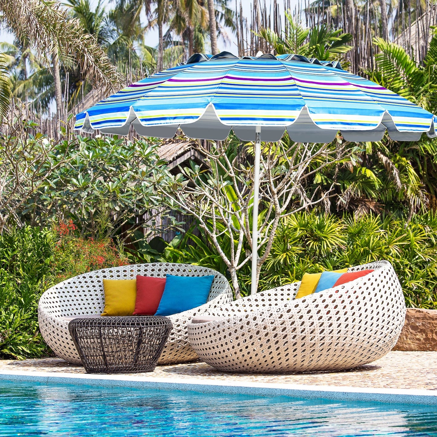 Coast Parasol Strandparasol - 243cm - Donkerblauw/lichtblauw/gekleurd