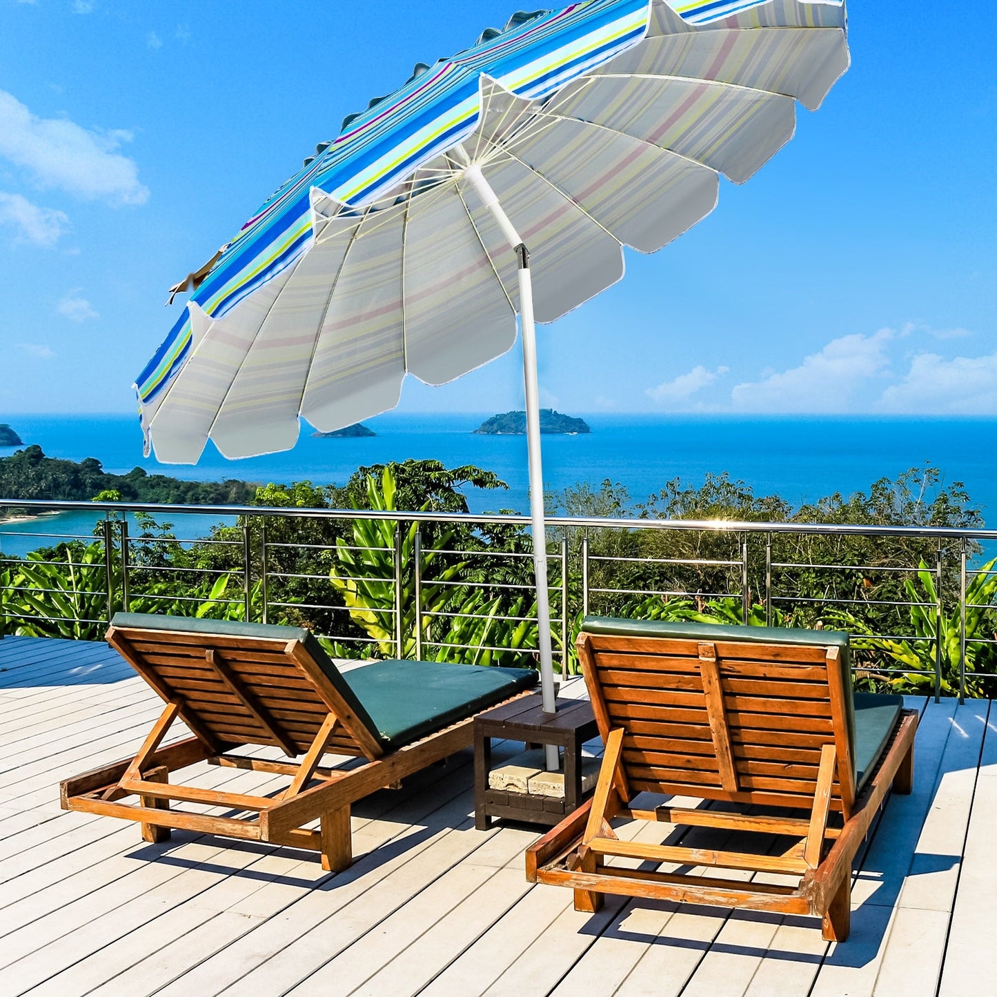 Coast Parasol Strandparasol - 243cm - Donkerblauw/lichtblauw/gekleurd